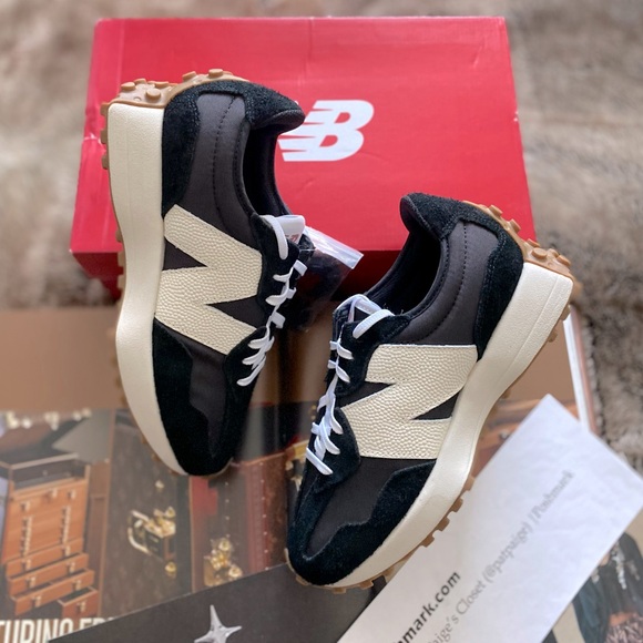 New Balance Shoes - New Balance Women's Black and Cream Retro-Style Sneakers